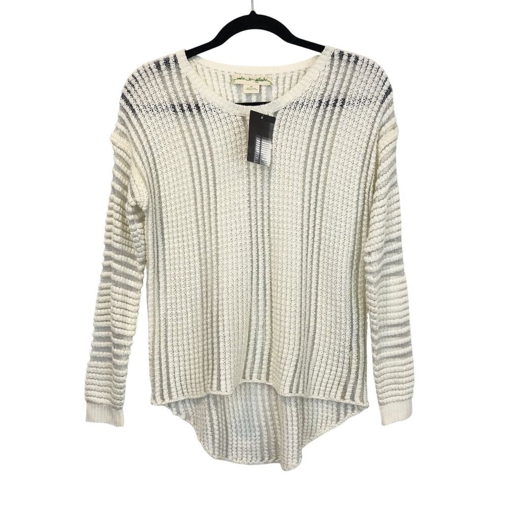 Staring at Stars Open Knit Lurex High-Low Hem Sweater XS White Silver Metallic